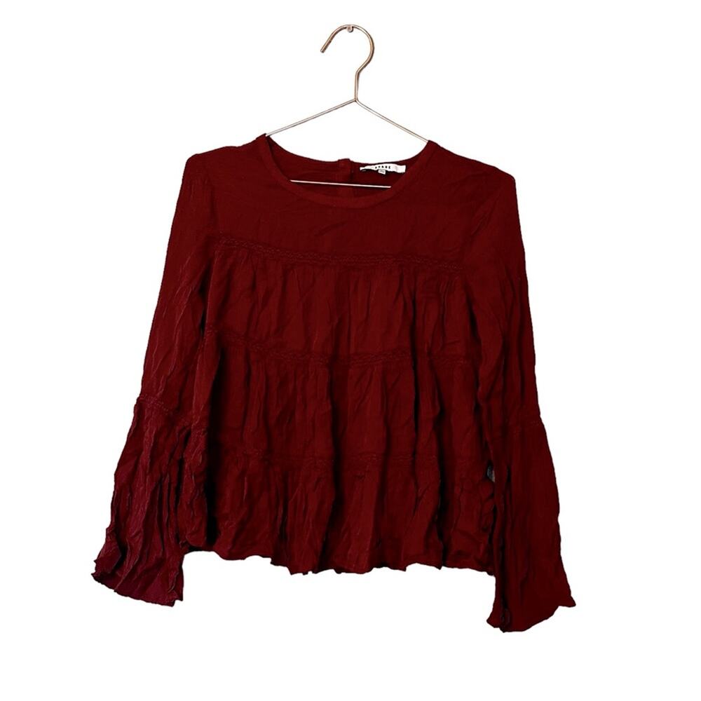 RO&DE burgundy tiered w/lace butterfly sleeve top size small - Picture 2 of 8